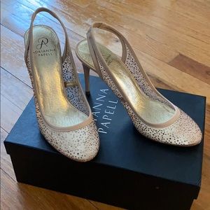Adrianna Papell gold rhinestone heels